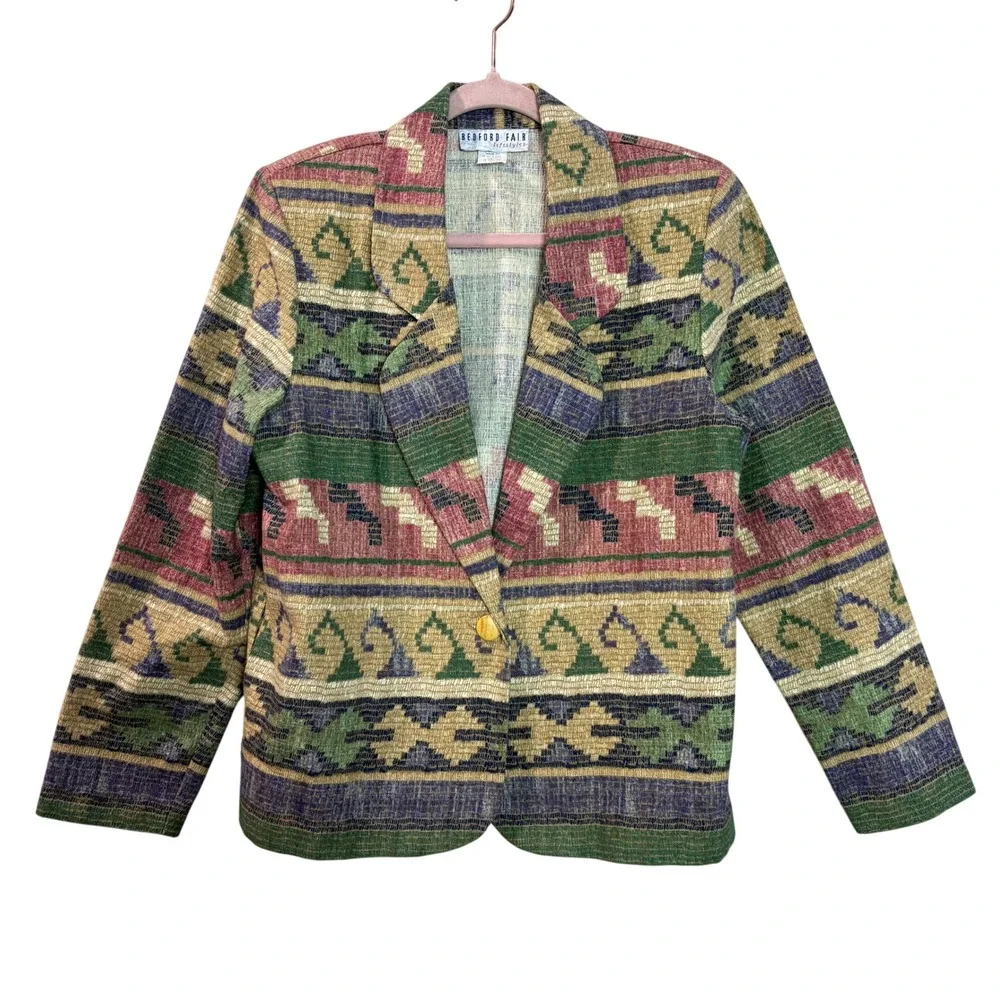Bedford Fair Womens Western Southwestern Cowgirl Aztec Pattern Blazer Jacket‎ 10